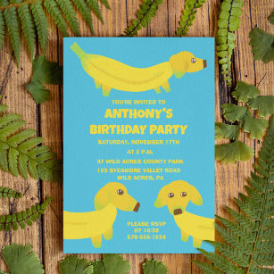 Cute Banana Dogs Custom Party Invitation