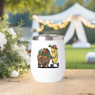 Cute Banana Farmer Pushing Fruit Cart Sticker