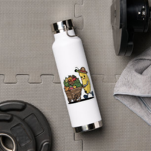 Cute Banana Farmer Pushing Fruit Cart Sticker Water Bottle
