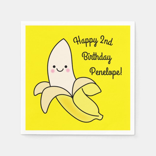 Cute Banana Kids Birthday Kawaii Napkin (Front)