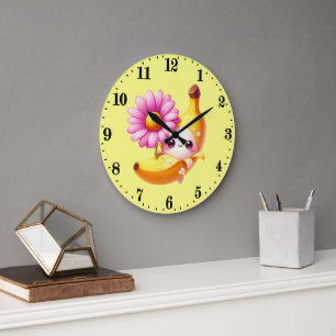Cute banana lovers kitchen large clock