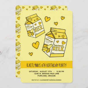 Cute Banana Milk Birthday Party Invitation