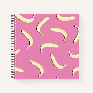 Cute Banana Pattern Spiral Notebook Pink Yellow
