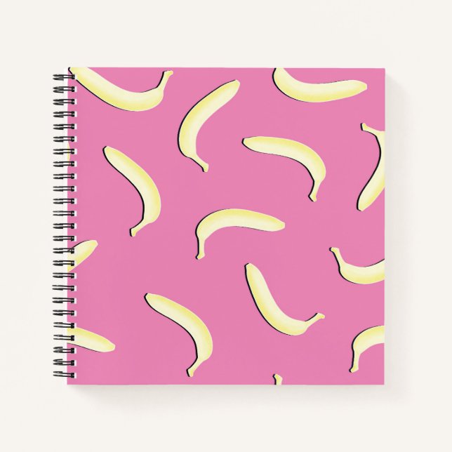 Cute Banana Pattern Spiral Notebook Pink Yellow (Front)