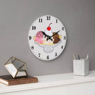 Cute banana split ice cream large clock