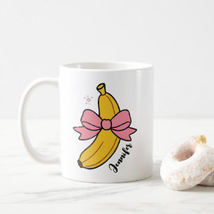 cute banana with pink coquette personalised name coffee mug