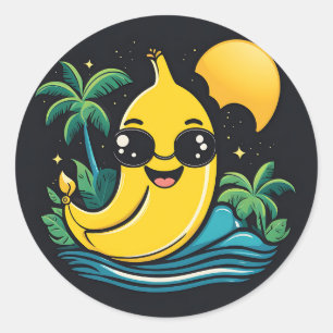 Cute Banana With Sunglasses Classic Round Sticker