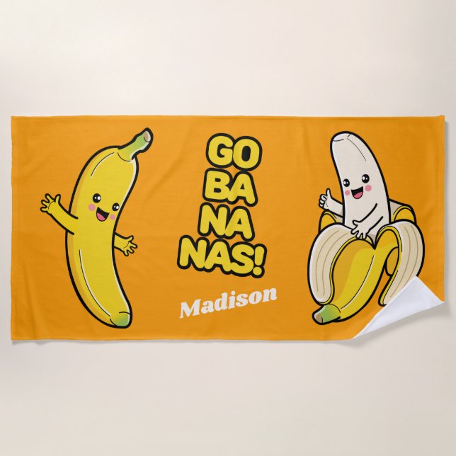 Cute Bananas custom name beach towel (Front)