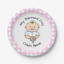 Cute Baptism 7" Plate - Baby Girl with Rosary