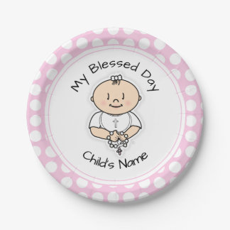 Cute Baptism 7" Plate - Baby Girl with Rosary