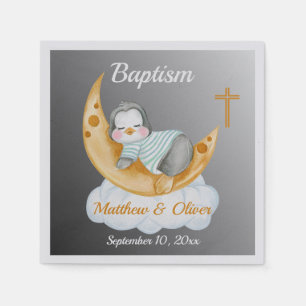 Cute Baptism Baby Penguin And Moon  Napkin