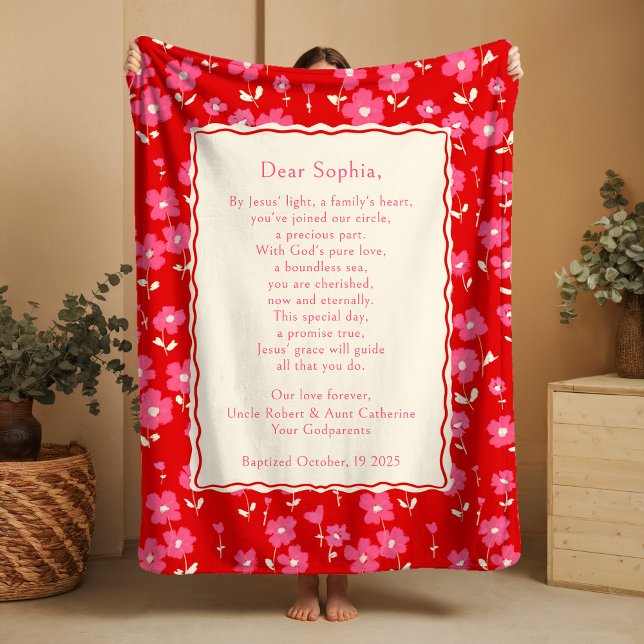 Cute Baptism Floral Fleece Blanket Godparent Gift  (Creator Uploaded)