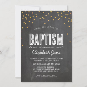 CUTE BAPTISM gold glitter confetti on chalkboard Invitation