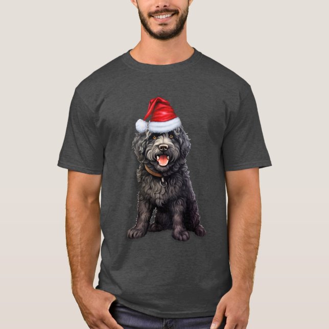 Cute Barbet Black Dog Lover Funny Christmas T-Shirt (Front)