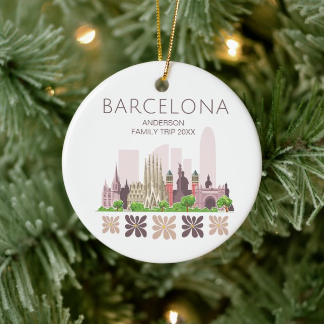 Cute Barcelona Spain Ceramic Ornament (Tree)