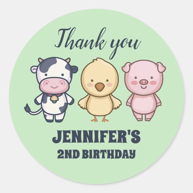 Cute Barn Animals Kids Birthday Party Classic Round Sticker (Front)