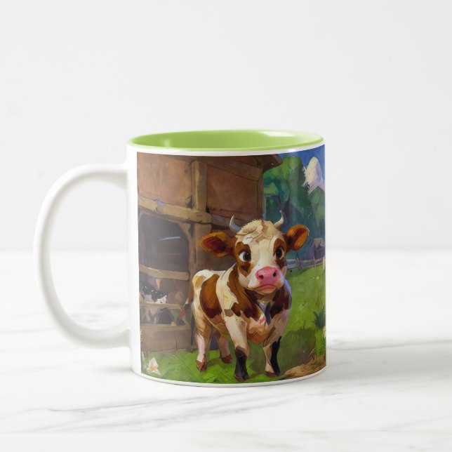 Cute Barn Cow  Two-Tone Coffee Mug (Left)