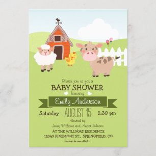 Cute Barn & Farm Animals, Farmer Theme Baby Shower Invitation
