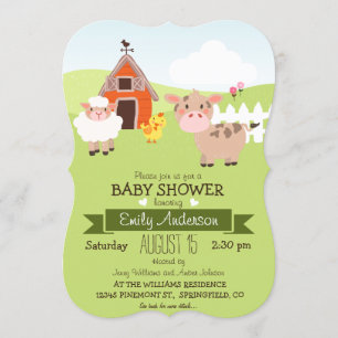 Cute Barn & Farm Animals Farmer Theme Baby Shower Invitation