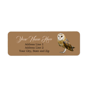 Cute Barn Owl Brown Return Address Label