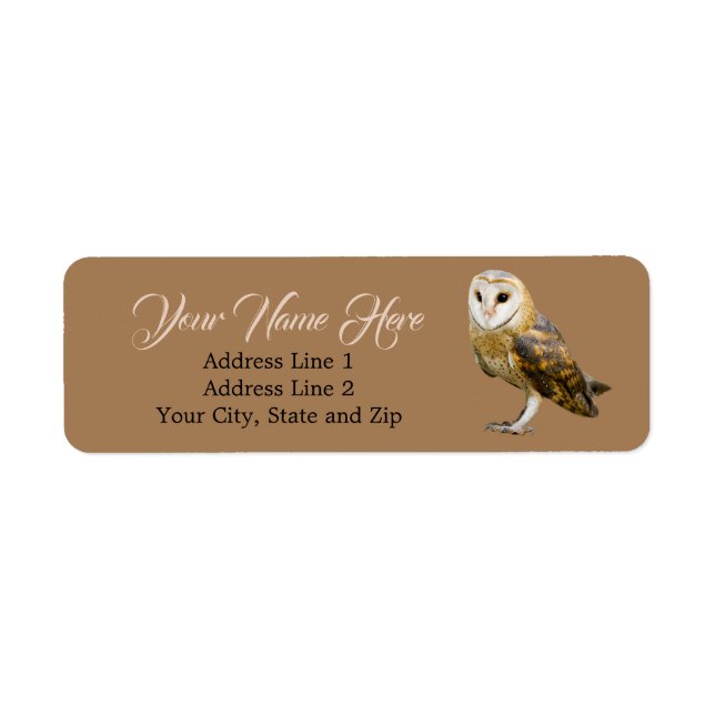 Cute Barn Owl Brown Return Address Label (Front)