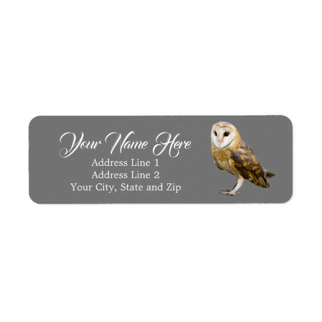 Cute Barn Owl Gray Return Address Label (Front)