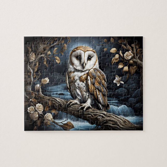 Cute Barn Owl in Moonlight Jigsaw Puzzle (Horizontal)