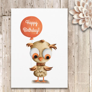 Cute Barn Owl with Balloon Birthday Card
