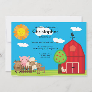Cute Barn Yard Farm Animals Birthday Party Invite