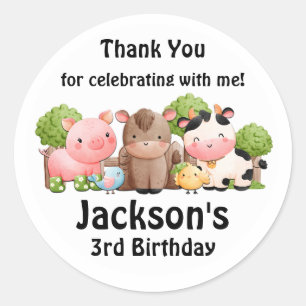 Cute Barnyard Animals Birthday Thank You Classic Round Sticker