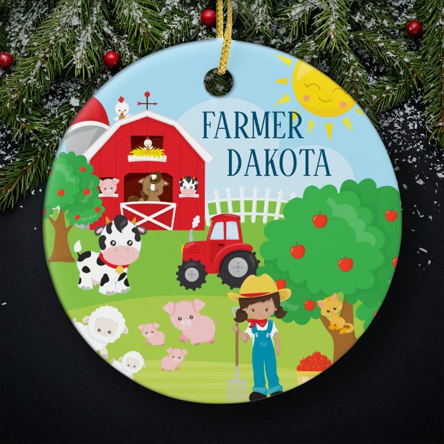 Cute Barnyard Animals, Farmer Girl Christmas Ceramic Ornament (Creator Uploaded)