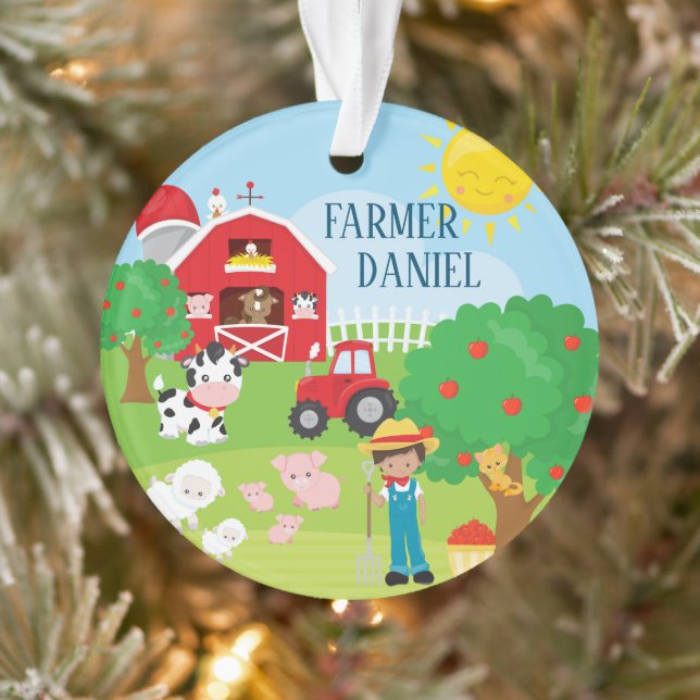 Cute Barnyard Animals, Farmer, Tractor Christmas Ornament (Tree)