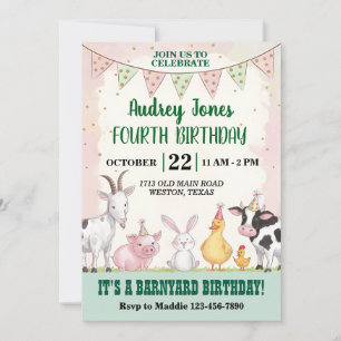 Cute Barnyard Birthday Invitation