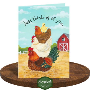 Cute Barnyard Chickens Stack Thinking Of You Card
