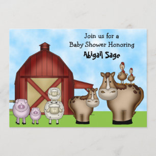 Cute Barnyard Farm Animal Baby Shower Invitations