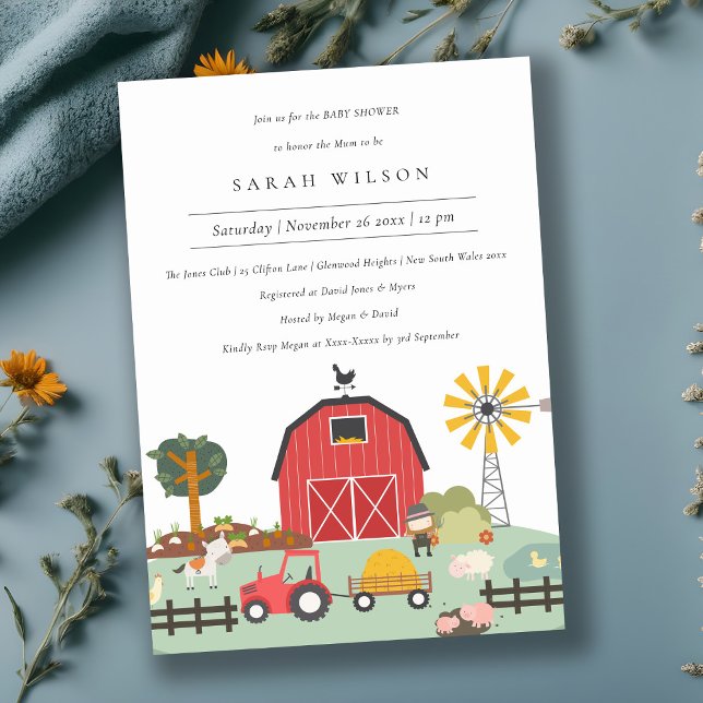 Cute Barnyard Farm Animal Baby Shower Invite (Creator Uploaded)