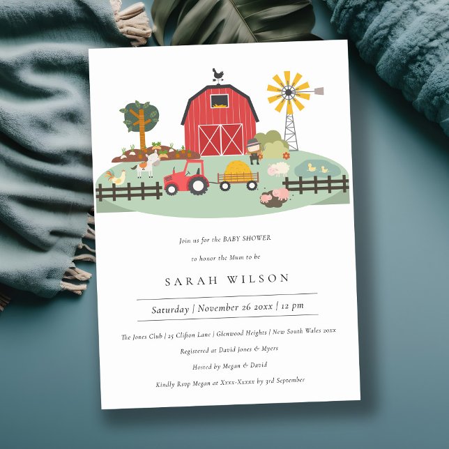 Cute Barnyard Farm Animal Baby Shower Invite (Creator Uploaded)