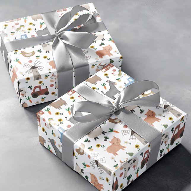 Cute Barnyard Farm Animal Wrapping Paper Sheet (Creator Uploaded)