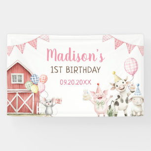 Cute Barnyard Farm Animals 1st Birthday Banner