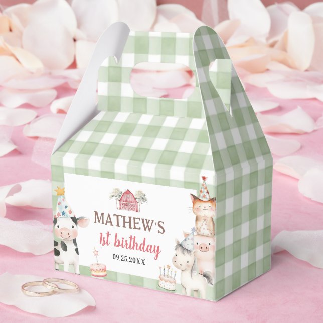 Cute Barnyard Farm Animals 1st Birthday Favour Box (Wedding)