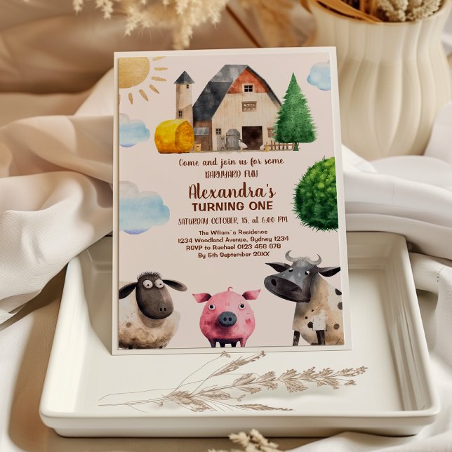 Cute Barnyard Farm Animals 1st Birthday Invitation (Creator Uploaded)