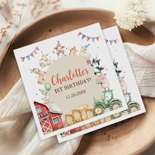 Cute Barnyard Farm Animals 1st Birthday Napkin