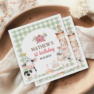 Cute Barnyard Farm Animals 1st Birthday Napkin