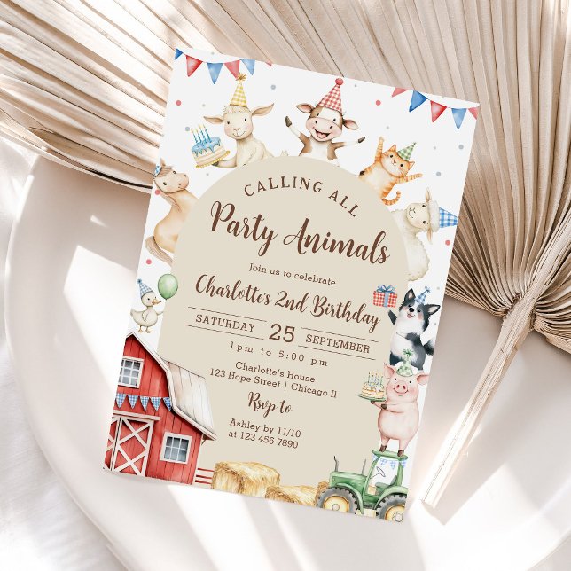 Cute Barnyard Farm Animals 2nd Birthday Invitation (Creator Uploaded)
