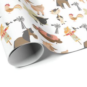 Cute Barnyard Farm Animals Any Background Colour Wrapping Paper