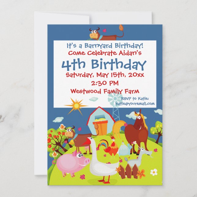 Cute Barnyard Farm Animals Birthday Invitations (Front)