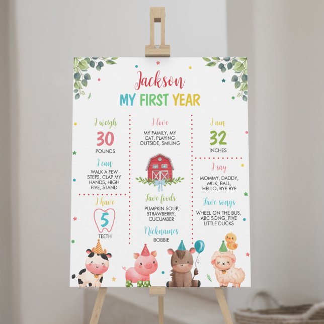 Cute Barnyard Farm Animals Birthday Milestone Sign (Creator Uploaded)