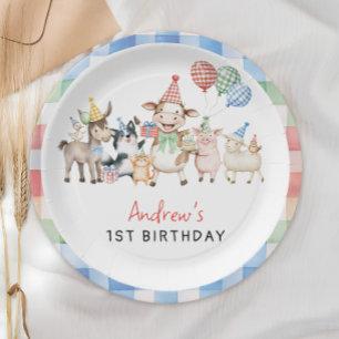 Cute Barnyard Farm Animals Birthday Paper Plate