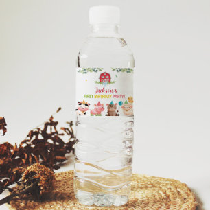 Cute Barnyard Farm Animals Birthday Water Bottle Label