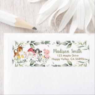 Cute Barnyard Farm Animals Greenery Return Address Label